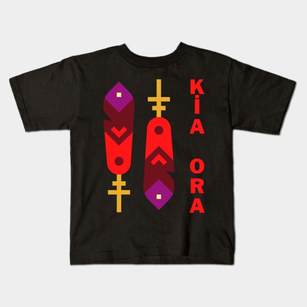 Red Kia Ora and Silver fern Design Kids T-Shirt by RONSHOP